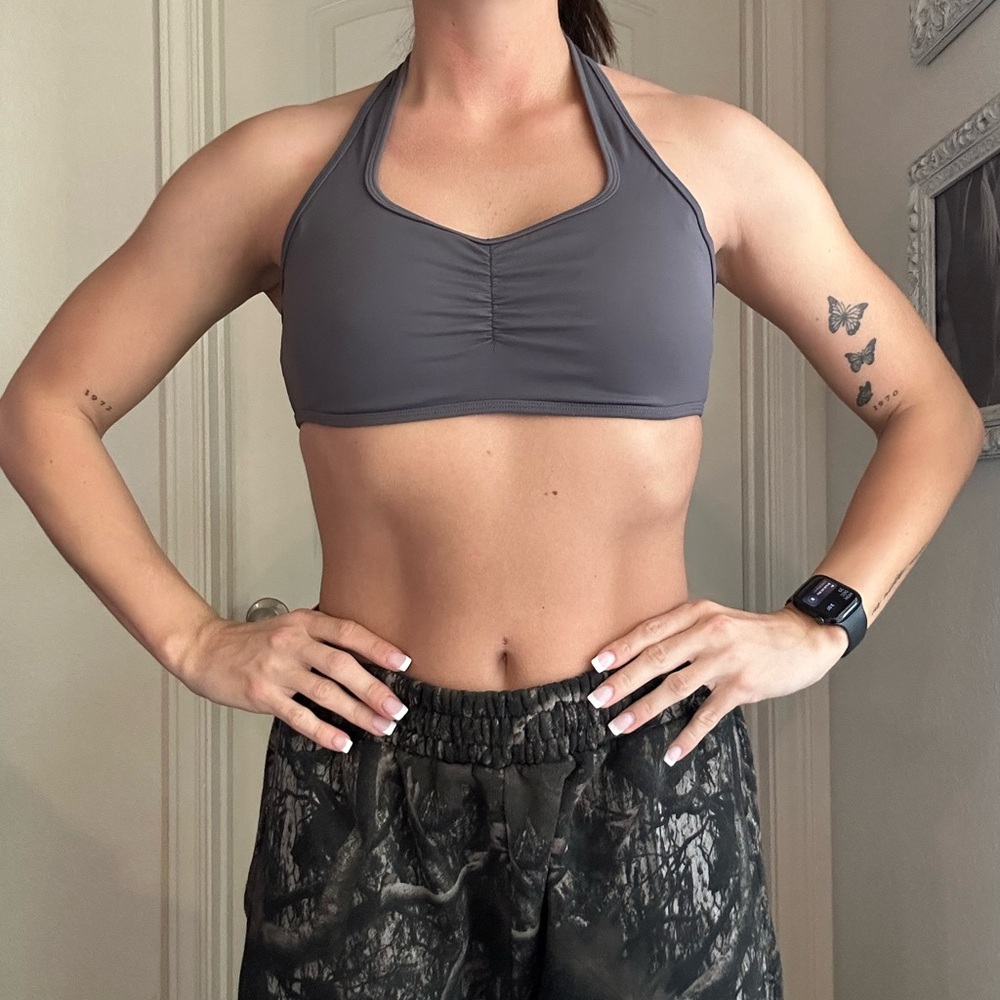 Gray Halter Sports Bra